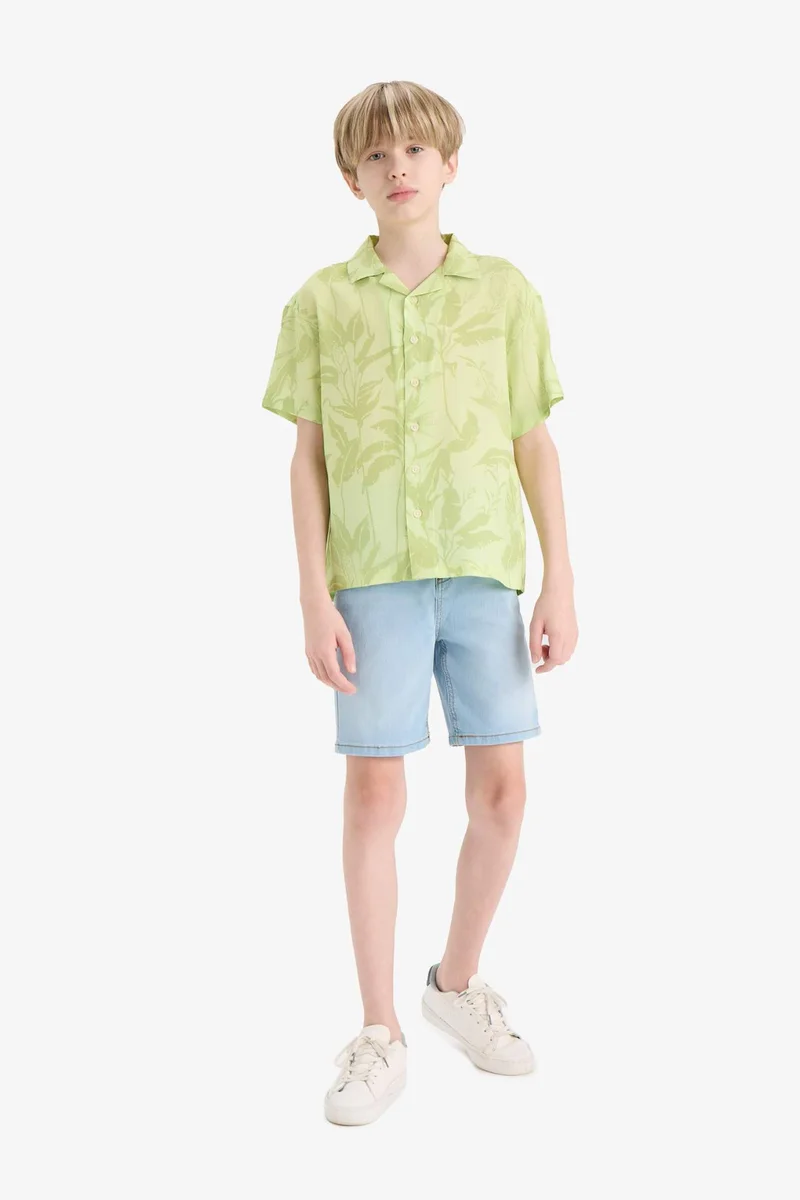 Defacto Boy Oversize Polo Neck Floral Viscose Shirt