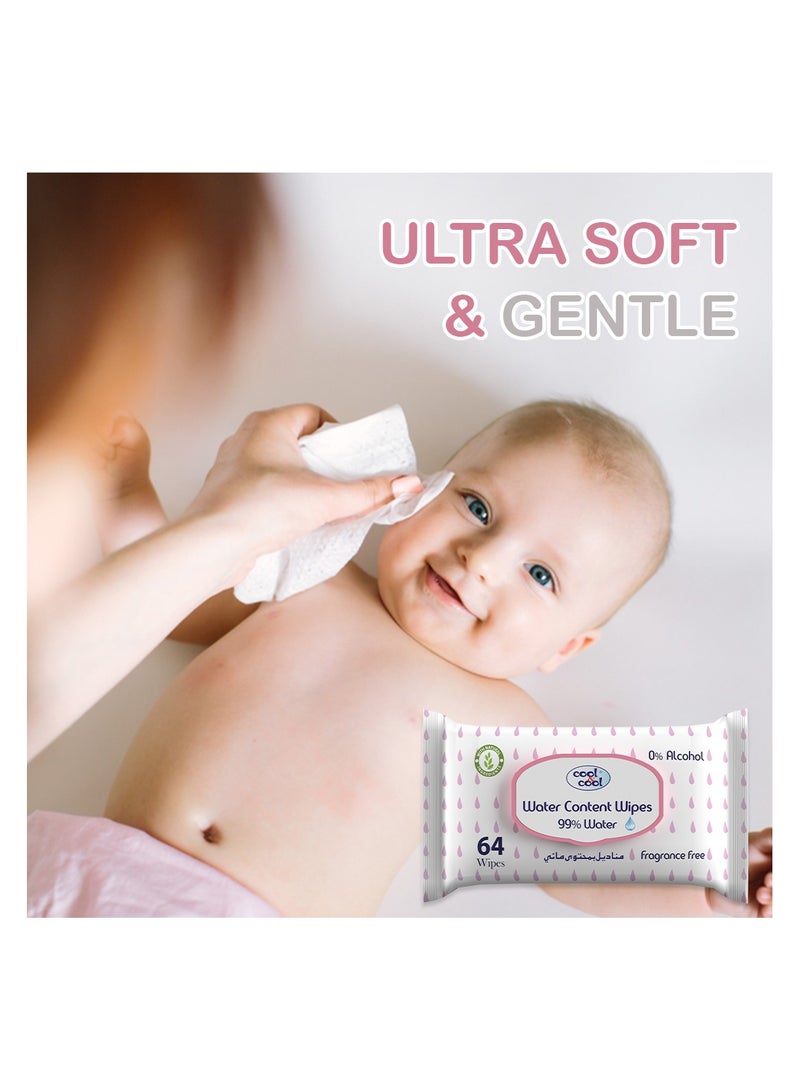 Cool & Cool Cool & Cool Baby Water Content Wipes 64's  Ultra Sensitive, Fragrance-Free - Image 2