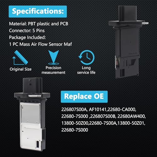 Yezoauto Mass Air Flow Sensor Maf Meter for Nissan Altima 04-14 / Armada 05-15 / Pathfinder 05-14 & Infiniti EX35 08-12 / Q45 05-06 & Suzuki Equator 09-12 & More Replace OE 22680-7S00A 22680-7S000 - Image 5
