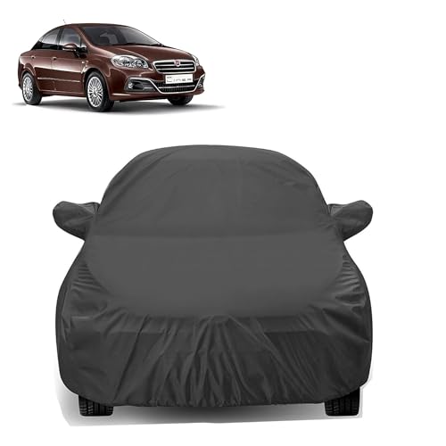 Sulfar 100% Water Resistant Car Body Cover Compatible with Mirror for Fiat Linea (Triple Stitched, Full Bottom Elastic, Dark Grey) - Image 1