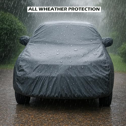 Sulfar 100% Water Resistant Car Body Cover Compatible with Mirror for Fiat Linea (Triple Stitched, Full Bottom Elastic, Dark Grey) - Image 5