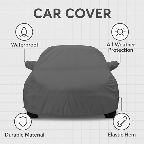 Sulfar 100% Water Resistant Car Body Cover Compatible with Mirror for Fiat Linea (Triple Stitched, Full Bottom Elastic, Dark Grey) - Image 2