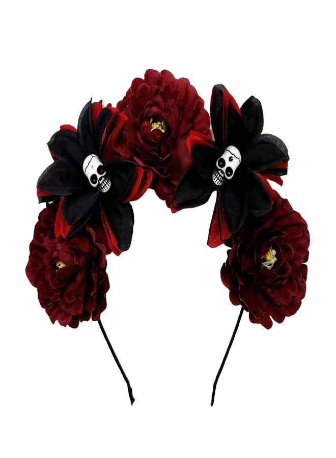 AUOCATTAIL Halloween Skull Rose Headband Mexican Red Flower Crown Gothic Horror Headwear for Party Costume Cosplay Headwear - Image 5