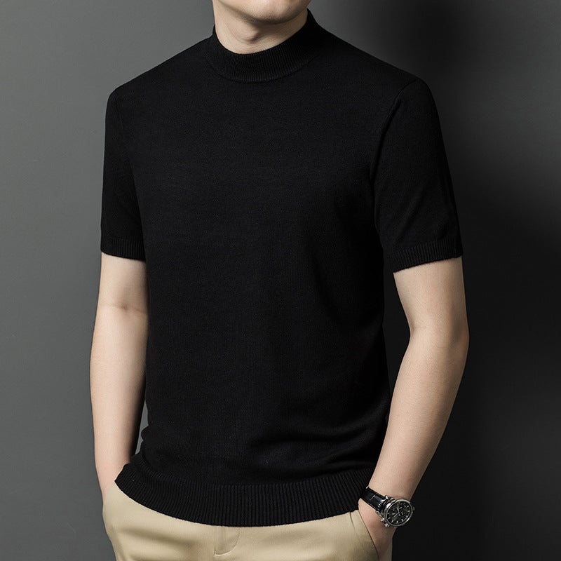 Mens Autumn Winter Slim-Fit Wool Blend Turtleneck Knit Sweater wine red