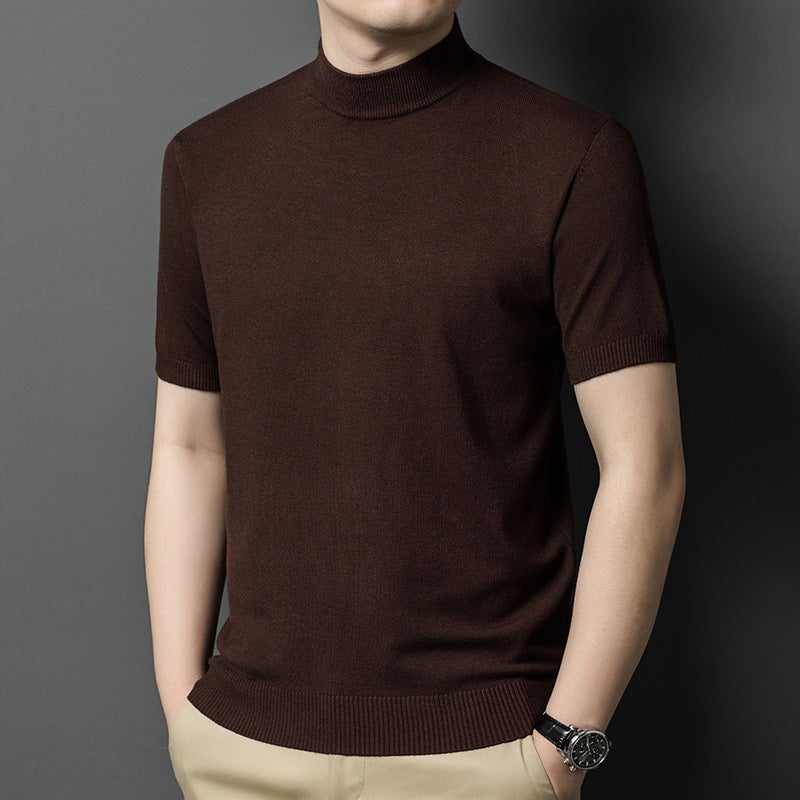 Mens Autumn Winter Slim-Fit Wool Blend Turtleneck Knit Sweater wine red