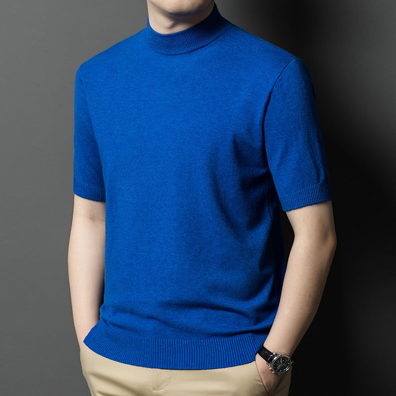 Mens Autumn Winter Slim-Fit Wool Blend Turtleneck Knit Sweater wine red