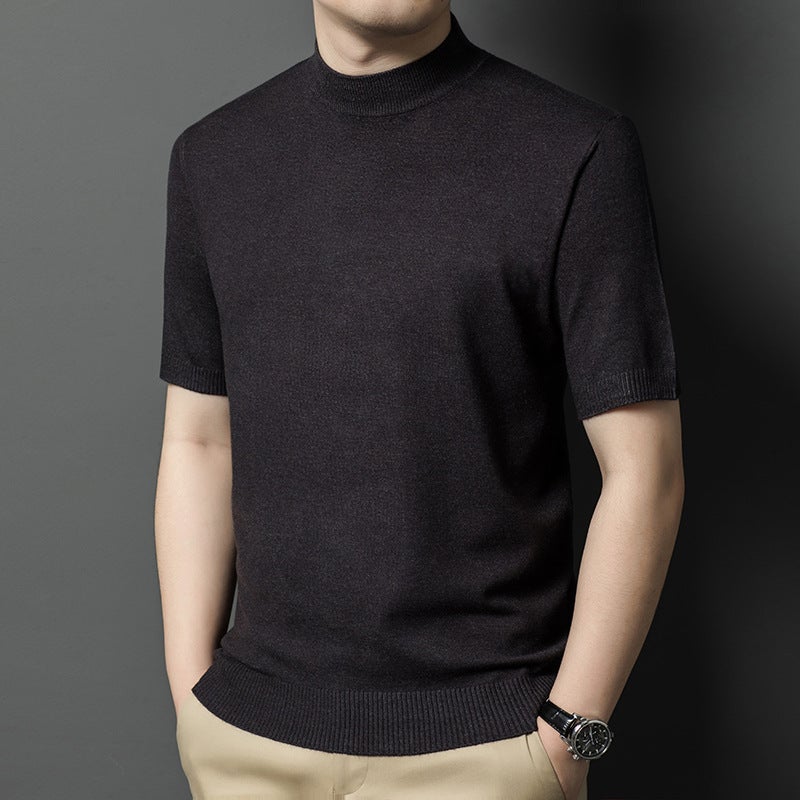 Mens Autumn Winter Slim-Fit Wool Blend Turtleneck Knit Sweater wine red