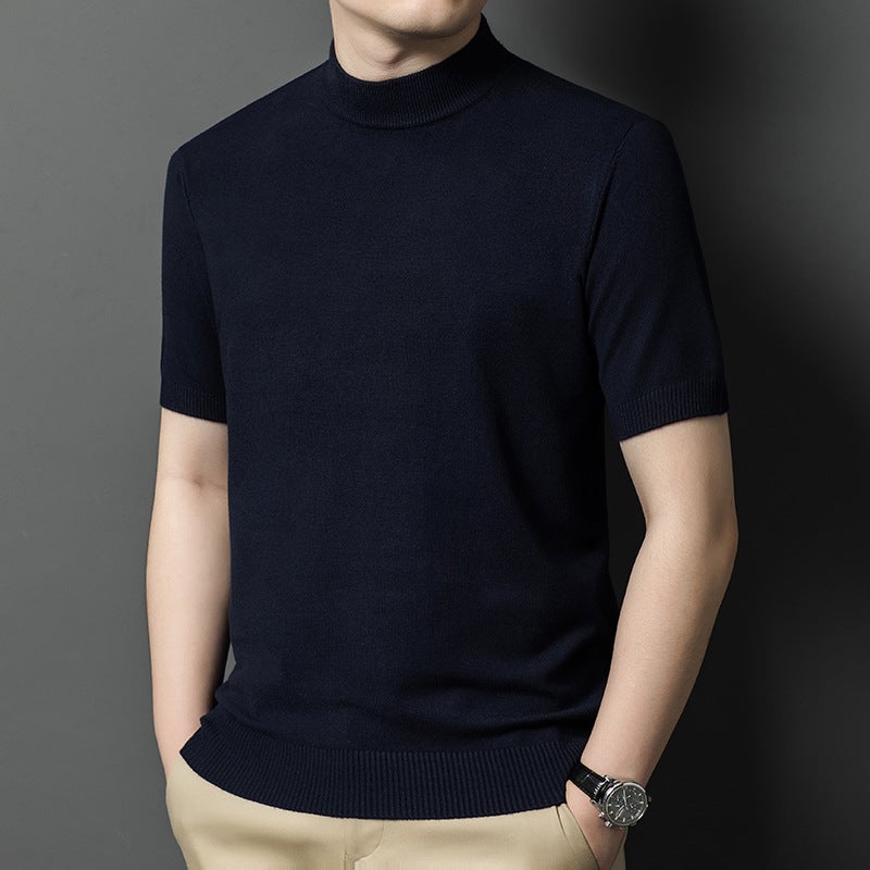 Mens Autumn Winter Slim-Fit Wool Blend Turtleneck Knit Sweater wine red