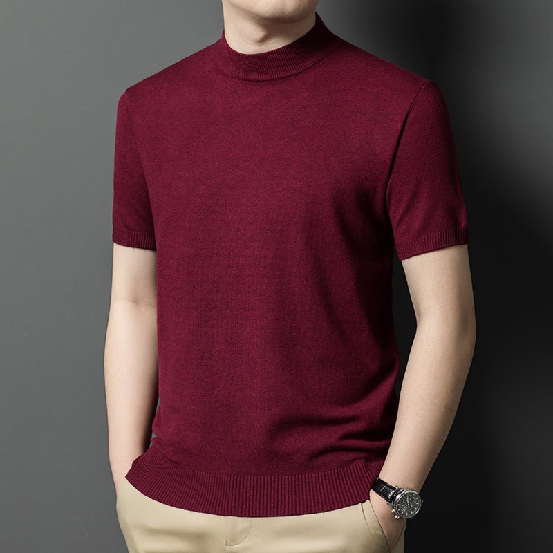 Mens Autumn Winter Slim-Fit Wool Blend Turtleneck Knit Sweater wine red