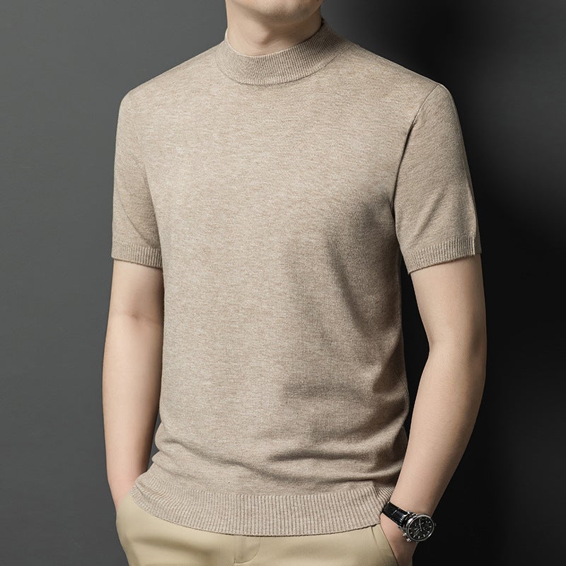 Mens Autumn Winter Slim-Fit Wool Blend Turtleneck Knit Sweater wine red
