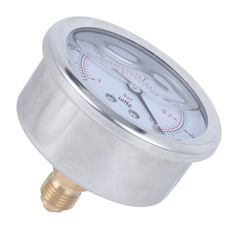 Stainless Steel Liquid Filled Vacuum Pressure Gauge 0bar 1 4BSP Y60 Axial Oil Injection - Image 3