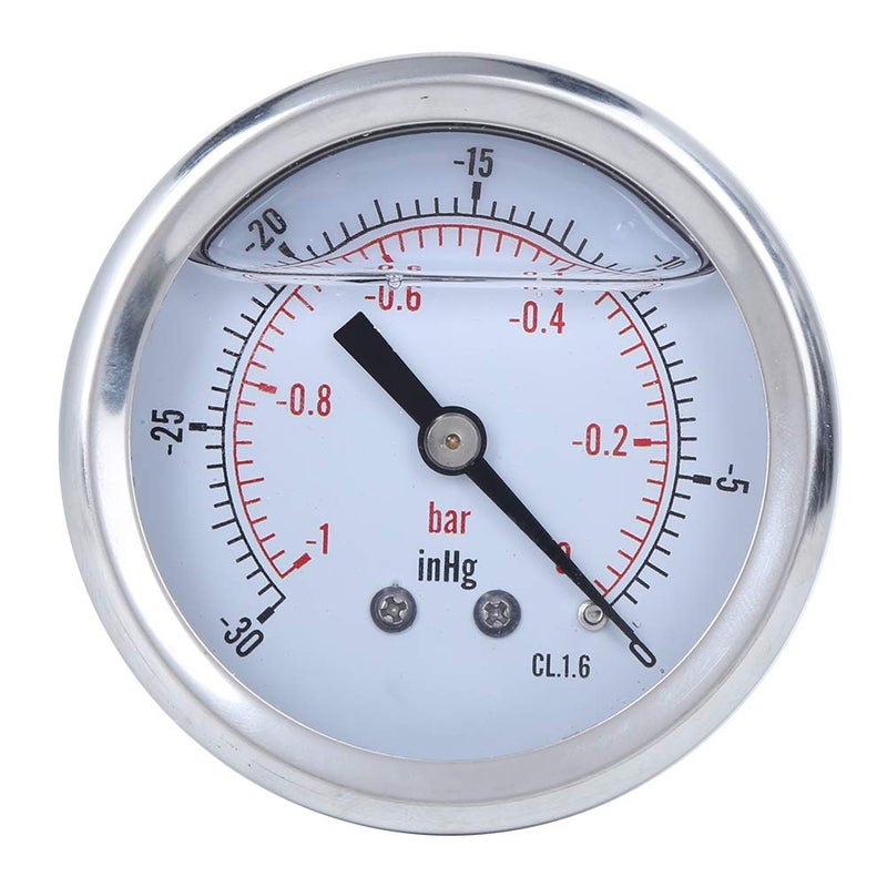 Stainless Steel Liquid Filled Vacuum Pressure Gauge 0bar 1 4BSP Y60 Axial Oil Injection - Image 2