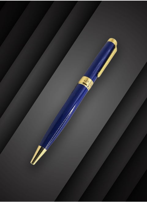 Steel pen - with blue ink and gold metal handle - a luxury writing instrument characterized by elegance and performance.
