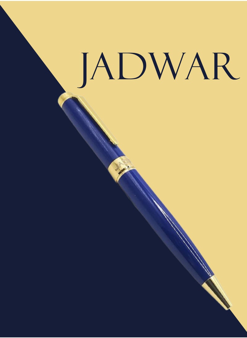 Steel pen - with blue ink and gold metal handle - a luxury writing instrument characterized by elegance and performance.