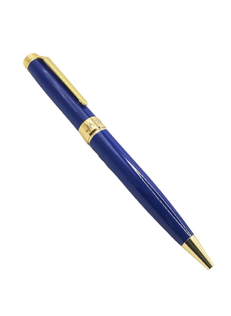 Steel pen - with blue ink and gold metal handle - a luxury writing instrument characterized by elegance and performance.