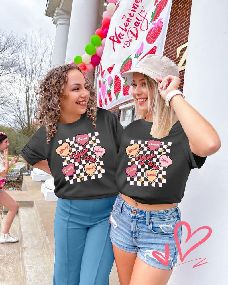 JMHACHY Valentines T-Shirt for Women - Funny Positive Affirmation Design Graphic Shirt, Grey Casual Tee Soft Cotton Crewneck Sleeve Top Print Tops, L - Image 4