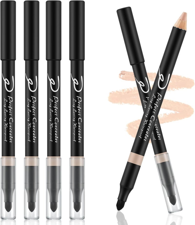 Apooliy 4pcs Concealer Pencil with SpongeFull CoverageWaterproof Under Eye Concealer Stick for Dark CirclesBlemishesAging SpotsAcneFreckles