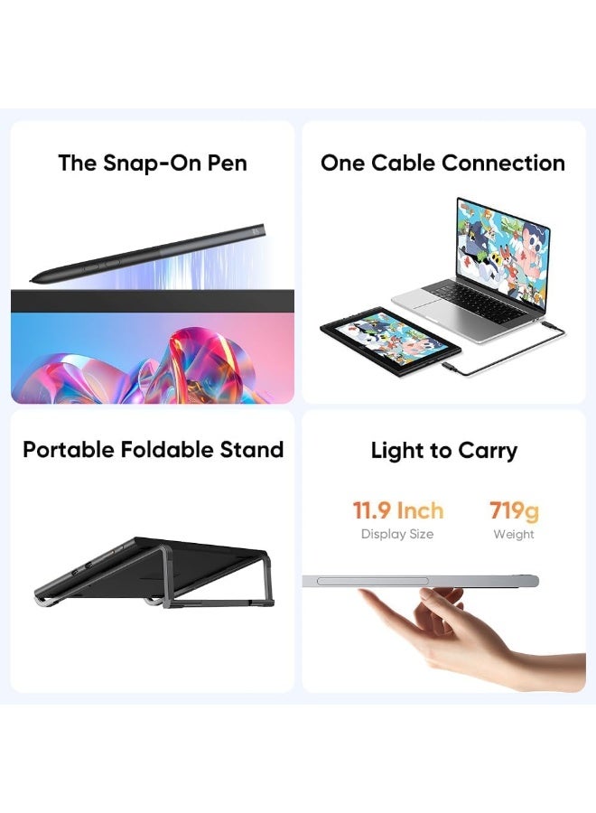 XP-PEN Artist 12 (3rd Gen) 11.9" Drawing Tablet with Screen, X4 Pen 16K Pressure, Dial Wheels + 8 Shortcut Keys, AG Etched Glass - Image 3