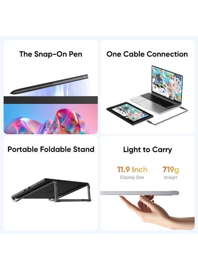 XP-PEN Artist 12 (3rd Gen) 11.9" Drawing Tablet with Screen, X4 Pen 16K Pressure, Dial Wheels + 8 Shortcut Keys, AG Etched Glass - Image 3