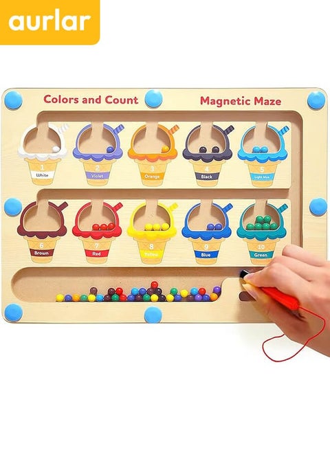 Montessori Magnetic Educational Toy for Kids Ages 3 and Up - Color and Number Maze Board, Safe Wooden Game for Fine Motor Skills, Ideal Gift for Boys and Girls