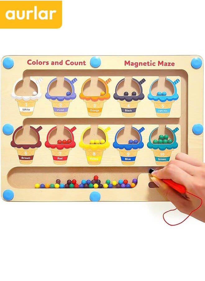 Aurlar Montessori Magnetic Educational Toy for Kids Ages 3 and Up - Color and Number Maze Board, Safe Wooden Game for Fine Motor Skills, Ideal Gift for Boys and Girls  - Image 1