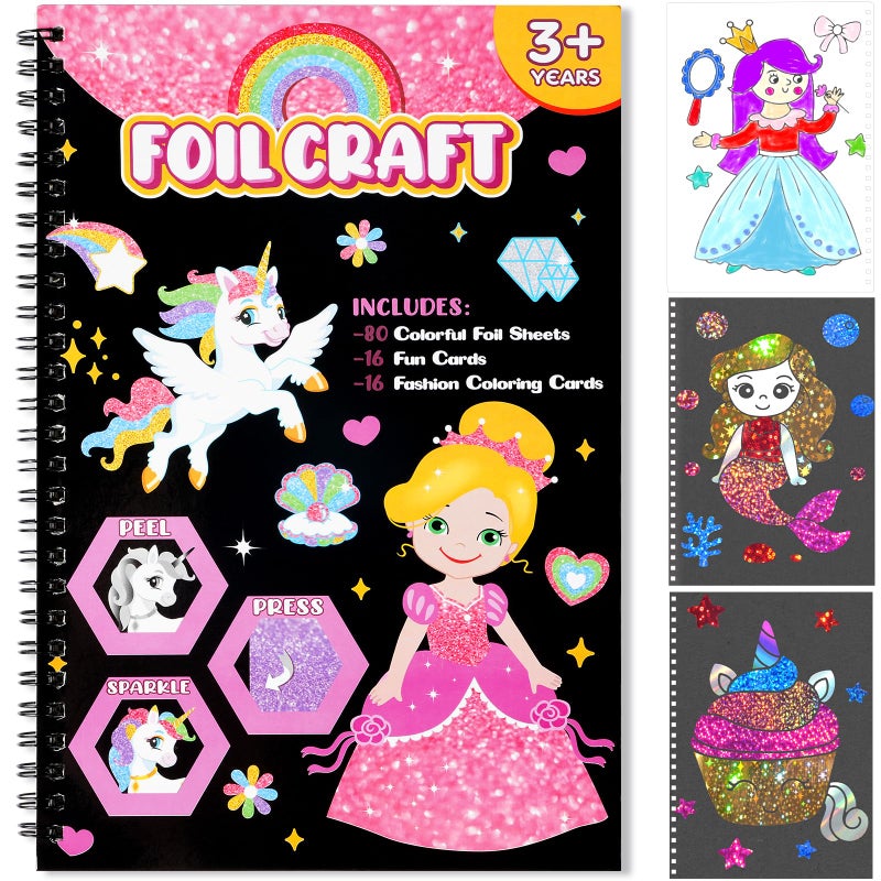 Jectivs Art Craft ActivityFoil Craft Princess DIY Fun Art KitsNo Mess Creative Foil Art Kits Set Drawing Game for KidsBirthday Gifts Crafts Supplies Travel Toys for Girls Boys Ages 4 5 6 7 8 9 Year Old - Image 2