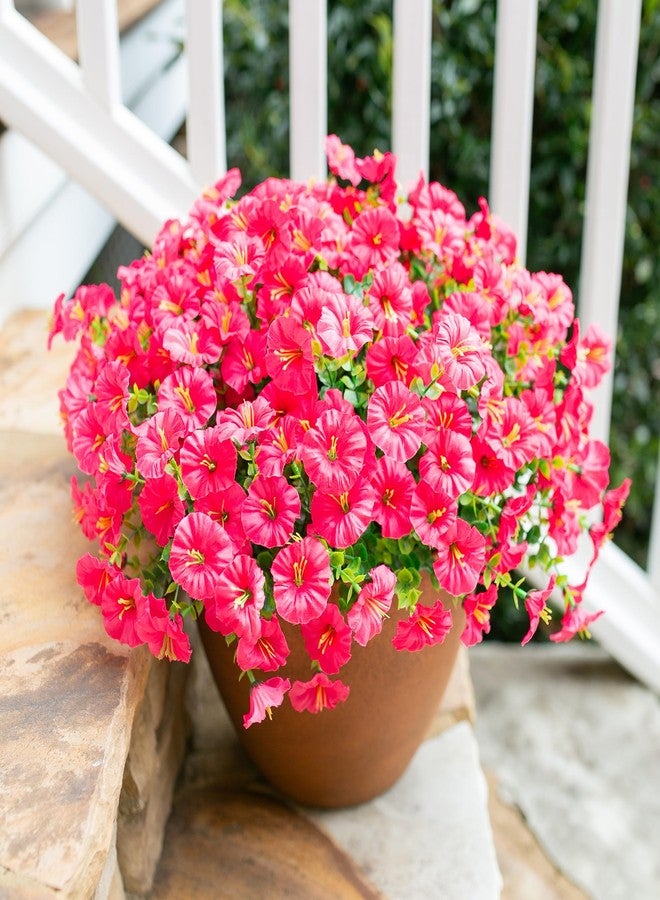 HyeFlora Artificial Flowers for Outdoors Spring Decoration, 12 Bundles Fake Silk Outside Morning Glory UV Resistant Look Real Faux Plants for Planter Front Door Porch Patio Gardens Balcony, Hot-Pink - Image 2