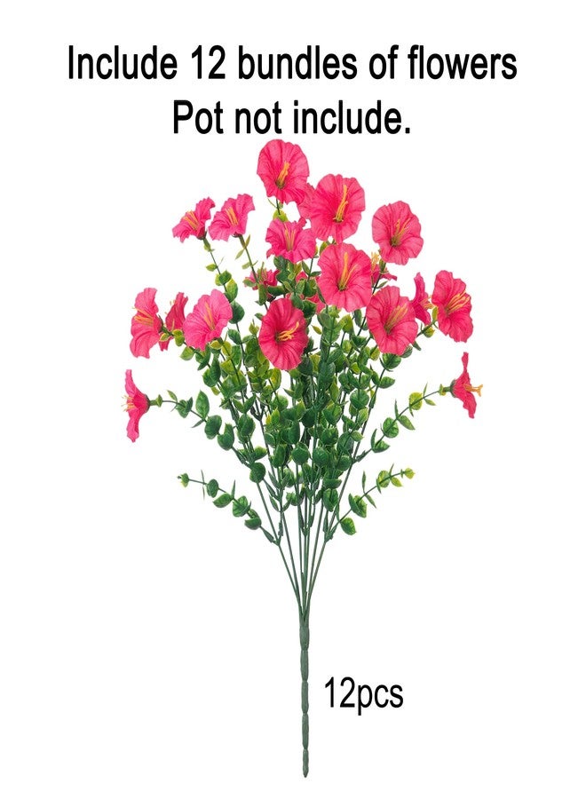 HyeFlora Artificial Flowers for Outdoors Spring Decoration, 12 Bundles Fake Silk Outside Morning Glory UV Resistant Look Real Faux Plants for Planter Front Door Porch Patio Gardens Balcony, Hot-Pink - Image 4