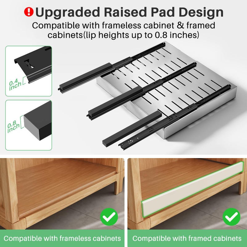 Kitstorack Pull out Cabinet Organizer, Stainless Steel Expandable(12"-20") Heavy Duty Slide out Drawers Fixed with Adhesive Nano Film for Pots, Roll out Shelf Storage for Kitchen Base(Silver-2pcs)(3 Rails) - Image 3
