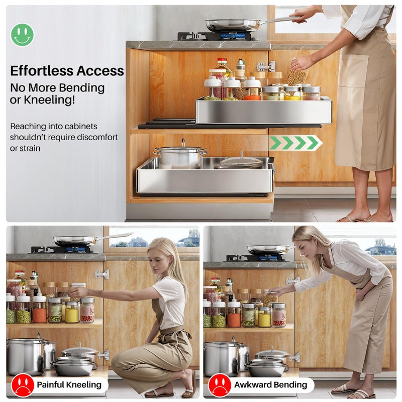 Kitstorack Pull out Cabinet Organizer, Stainless Steel Expandable(12"-20") Heavy Duty Slide out Drawers Fixed with Adhesive Nano Film for Pots, Roll out Shelf Storage for Kitchen Base(Silver-2pcs)(3 Rails) - Image 5