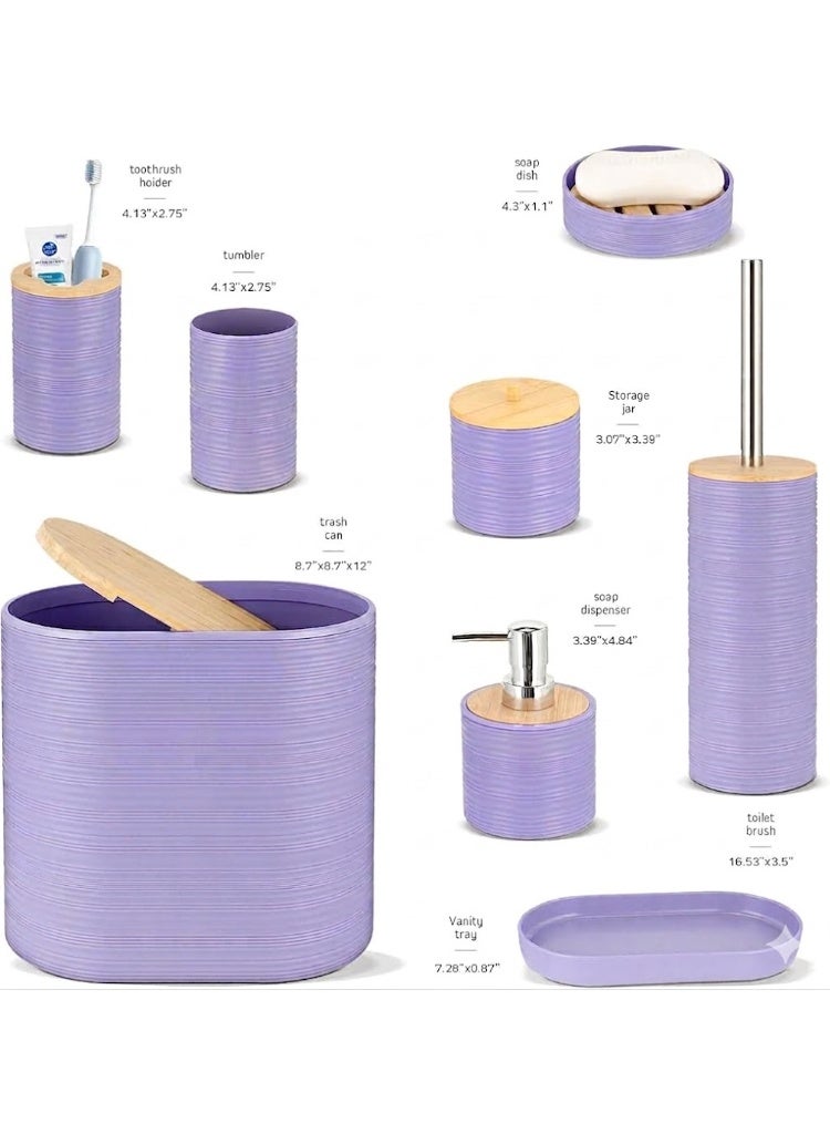 10 Piece Purple Bamboo Plastic Bathroom Accessories Set - Image 3