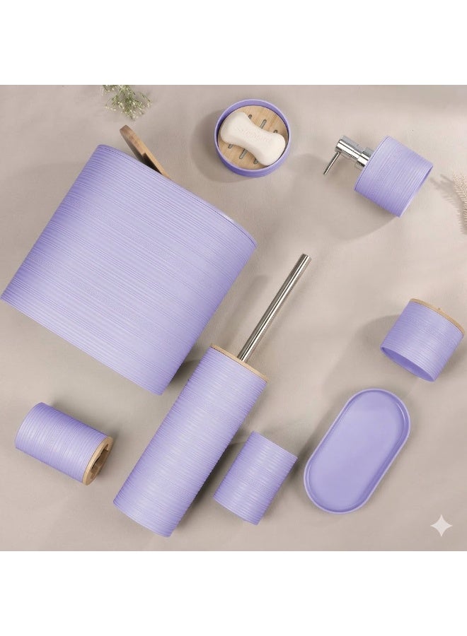 10 Piece Purple Bamboo Plastic Bathroom Accessories Set - Image 2
