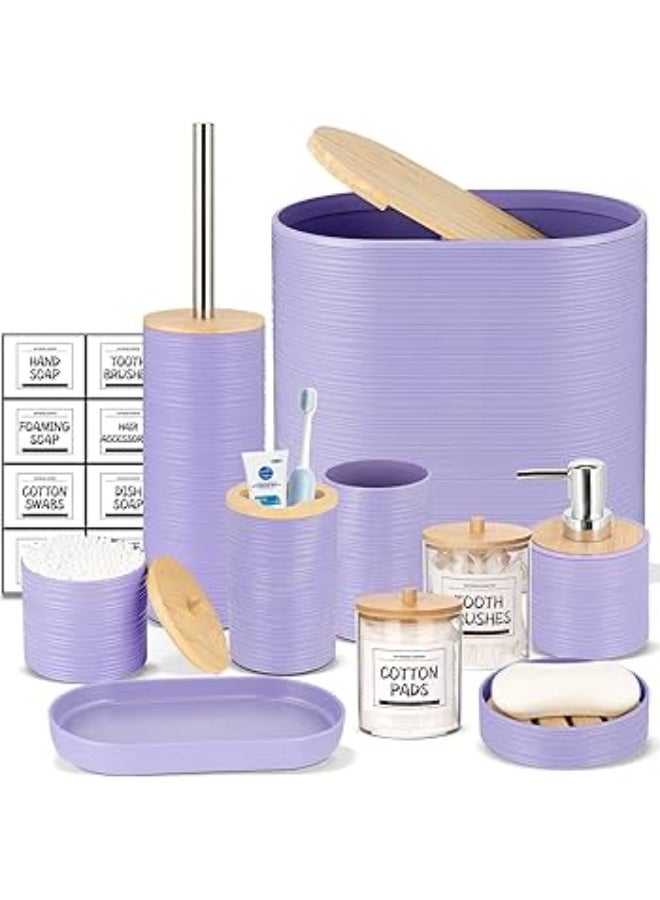 10 Piece Purple Bamboo Plastic Bathroom Accessories Set - Image 1