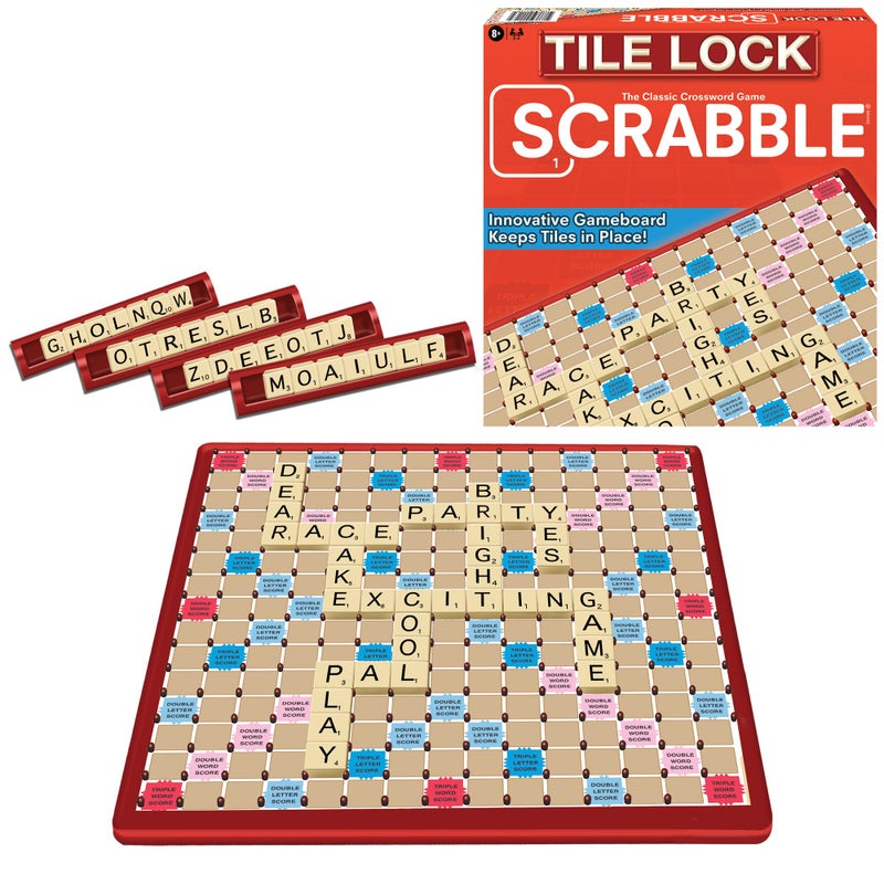 Winning Moves Tile Lock Scrabble by Winning Moves Games USA, Innovative Gameboard Locks Tiles in Place, for 2 to 4 Players, Ages 8 and Up - Image 1