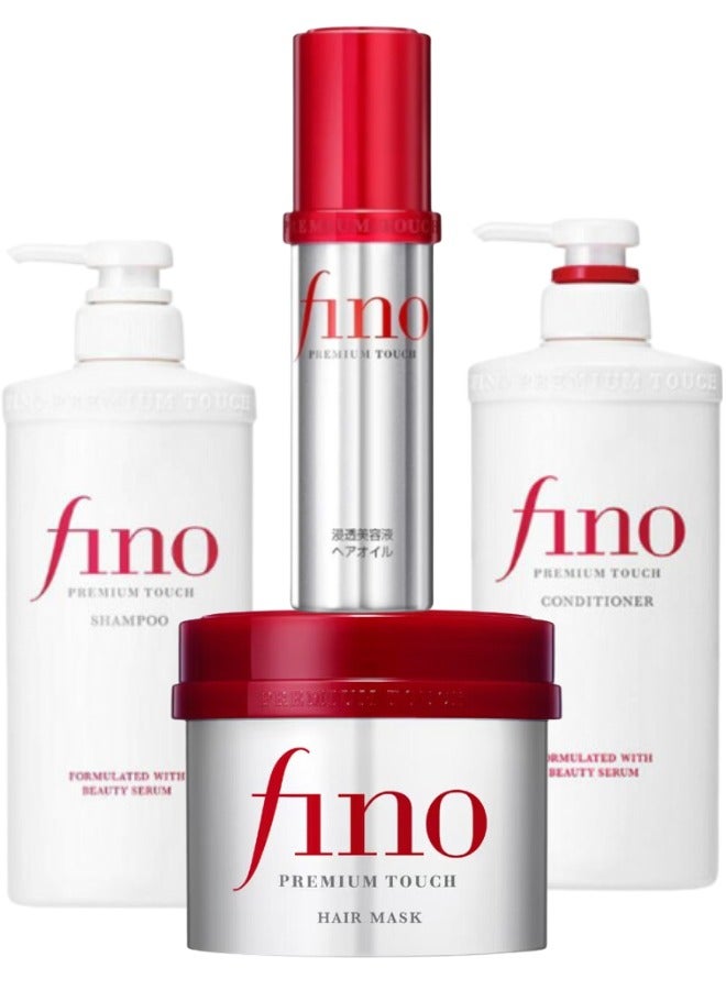 Fino Premium Touch Hair Care Set - Shampoo (550 ml), Conditioner (550 ml), Mask (230 g), and Oil (70 ml) - For Repairing Dry and Damaged Hair - Image 1