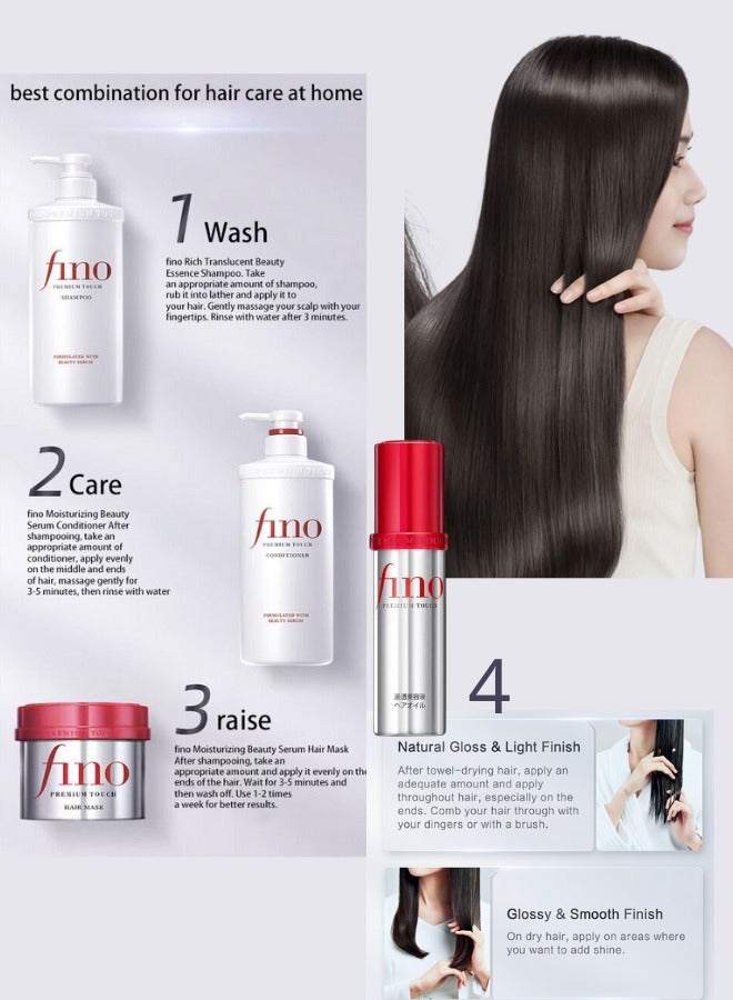 Fino Premium Touch Hair Care Set - Shampoo (550 ml), Conditioner (550 ml), Mask (230 g), and Oil (70 ml) - For Repairing Dry and Damaged Hair - Image 2