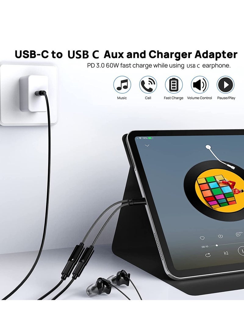 محول شاحن USB C مع فاصل USB C مزدوج لسماعات الرأس وشحن PD 60W السريع لأجهزة Pixel 3 4 5 6 7 XL Samsung Galaxy S23 S22 S21 S21 + Note 20/Note 10/10 + والمزيد. - Image 5