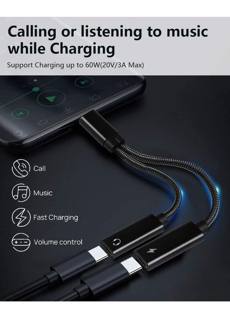 محول شاحن USB C مع فاصل USB C مزدوج لسماعات الرأس وشحن PD 60W السريع لأجهزة Pixel 3 4 5 6 7 XL Samsung Galaxy S23 S22 S21 S21 + Note 20/Note 10/10 + والمزيد. - Image 2