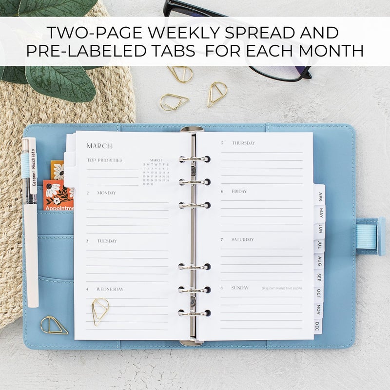 ZICOTO Beautiful 2026 Daily Planner Inserts for 6 Ring Binders - Durable Paper Refill Set 3.75" x 6.75" Personal Planner Size - Incl. Tabs & Monthly Calendar Spreads - From January 2026 - December 2026 - Image 5