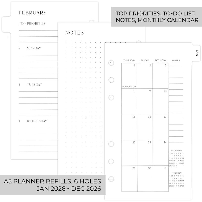 ZICOTO Beautiful 2026 Daily Planner Inserts for 6 Ring Binders - Durable Paper Refill Set 3.75" x 6.75" Personal Planner Size - Incl. Tabs & Monthly Calendar Spreads - From January 2026 - December 2026 - Image 4