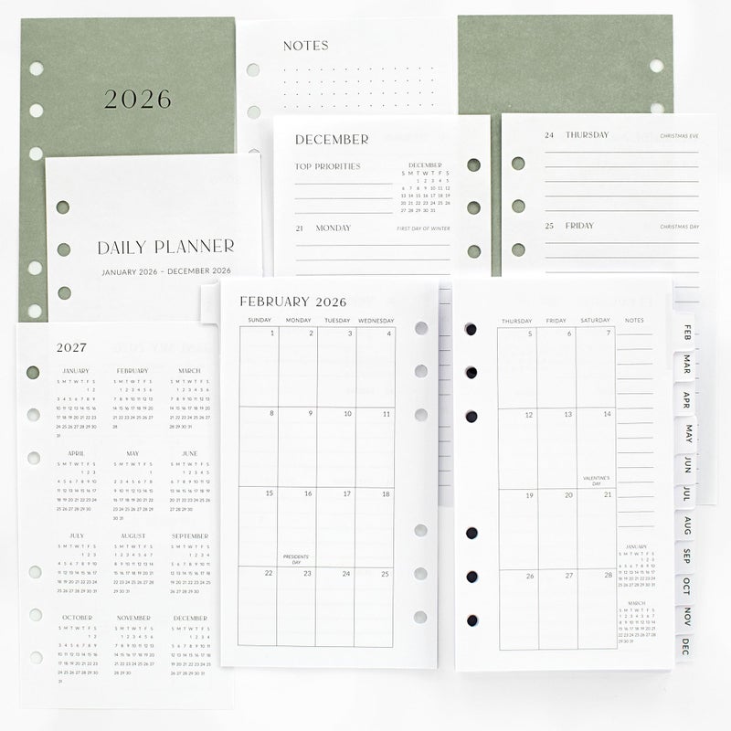 ZICOTO Beautiful 2026 Daily Planner Inserts for 6 Ring Binders - Durable Paper Refill Set 3.75" x 6.75" Personal Planner Size - Incl. Tabs & Monthly Calendar Spreads - From January 2026 - December 2026 - Image 2