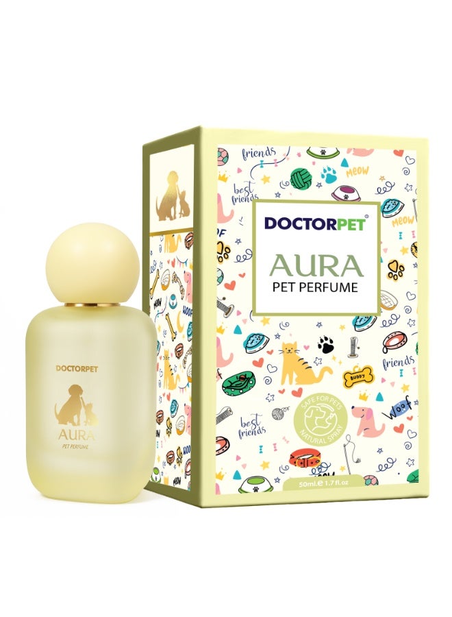 DOCTERPET عطر دكتور بيت أورا للحيوانات الأليفة - 50 مل - رائحة ناعمة ومنعشة للحيوانات الأليفة - رذاذ عطر نظيف وأنيق للحيوانات الأليفة - Image 1