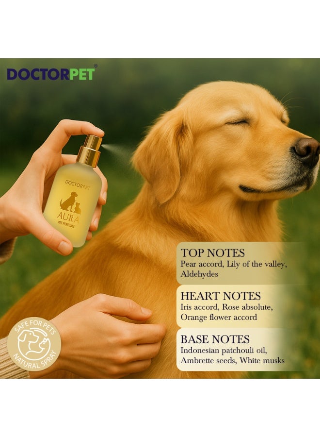 DOCTERPET عطر دكتور بيت أورا للحيوانات الأليفة - 50 مل - رائحة ناعمة ومنعشة للحيوانات الأليفة - رذاذ عطر نظيف وأنيق للحيوانات الأليفة - Image 3