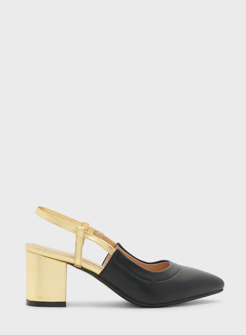 Khizana Colourblock Block Heel Slingback Pointed Pump