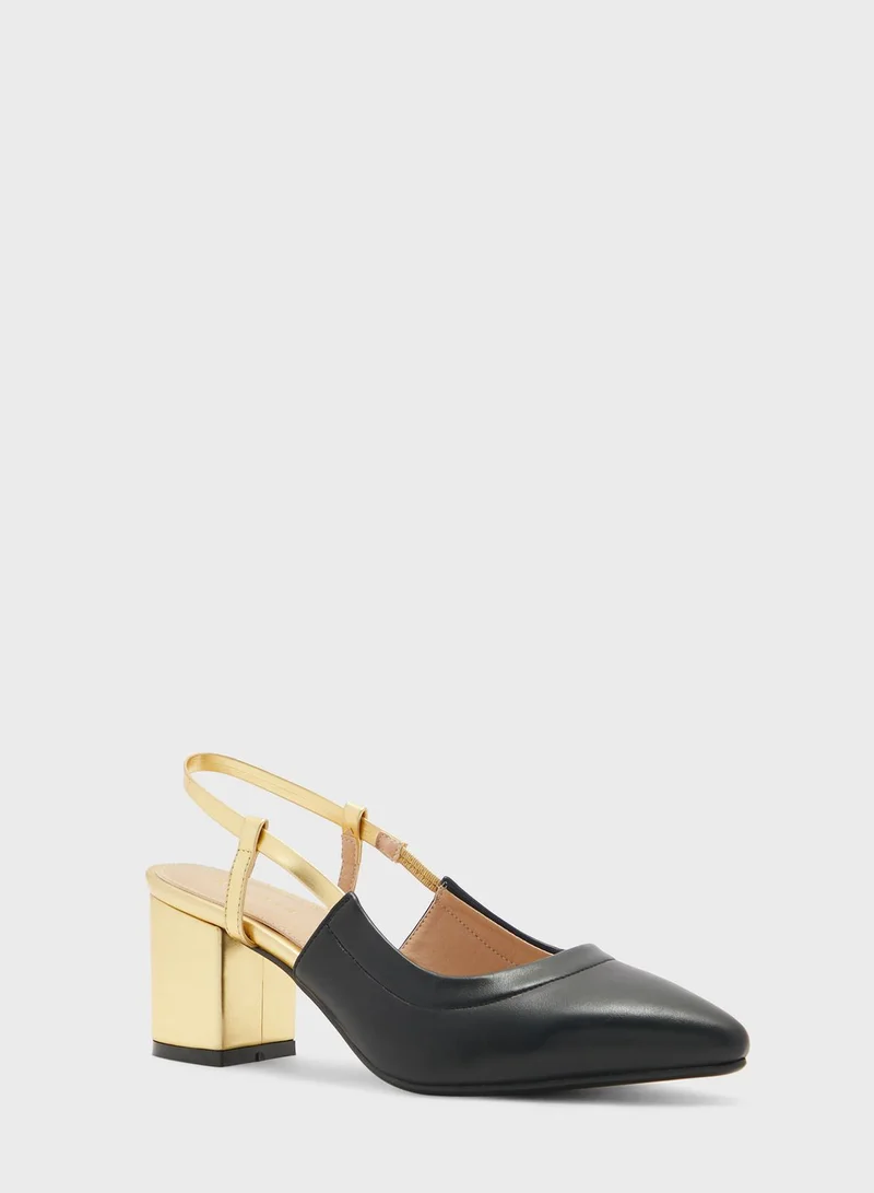 Khizana Colourblock Block Heel Slingback Pointed Pump