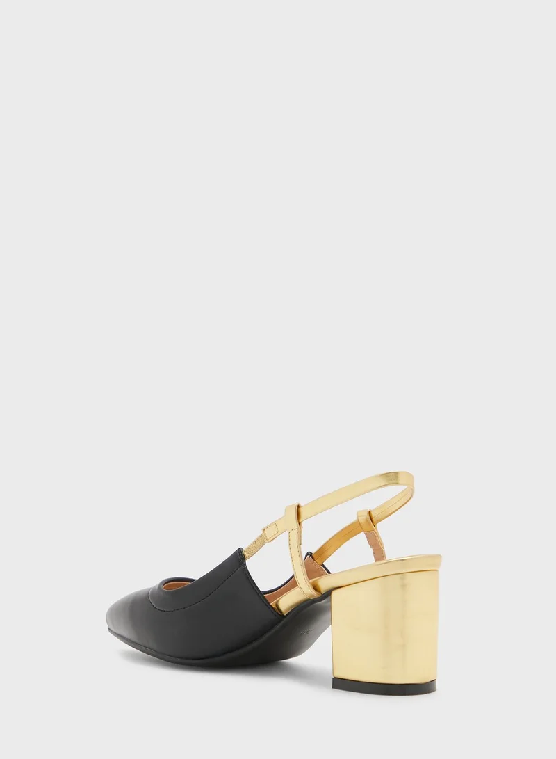 Khizana Colourblock Block Heel Slingback Pointed Pump