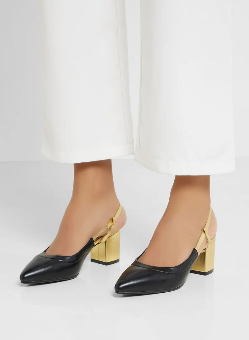Khizana Colourblock Block Heel Slingback Pointed Pump