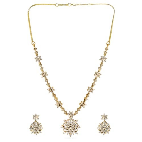 Rubans 22K Gold-Plated Floral Cubic Zirconia Studded Jewellery Set - Image 1