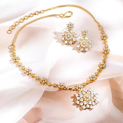 Rubans 22K Gold-Plated Floral Cubic Zirconia Studded Jewellery Set - Image 4