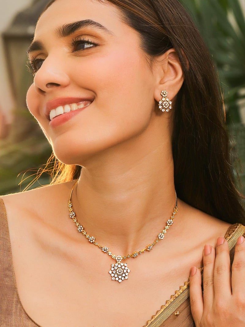 Rubans 22K Gold-Plated Floral Cubic Zirconia Studded Jewellery Set - Image 2